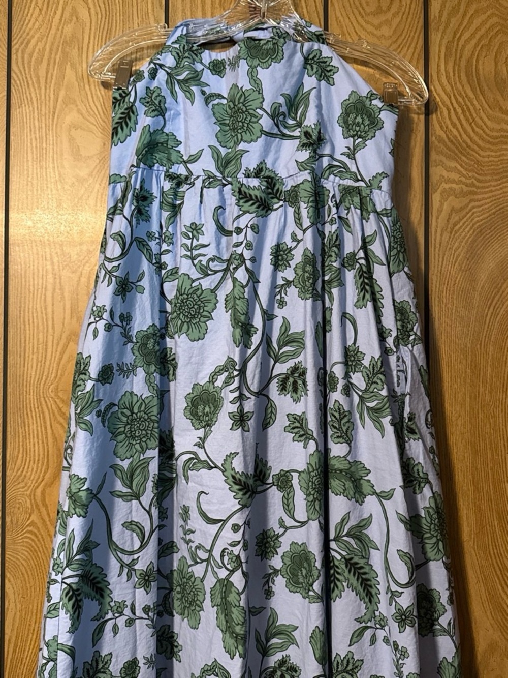 Zara Light Blue Maxi Dress with Green Floral Print Halter